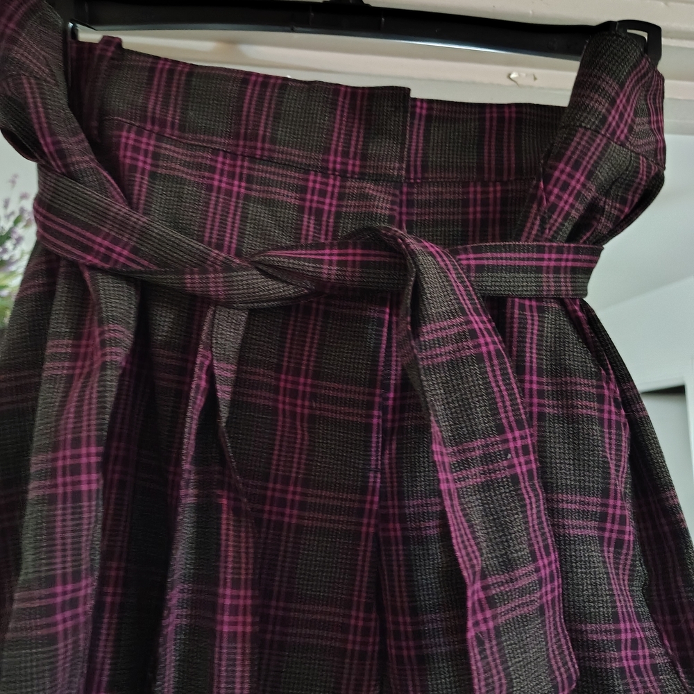 Lane Bryant Black & Pink Plaid Trousers TAILORED STRETCH PLUS 22 HIGH WAIST TIE